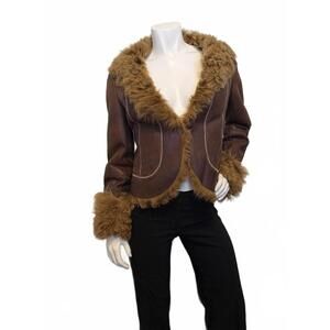DKNY Shearling Lamb Leather Jacket Made in Italy Washed Oak Brown NEW $1800 MSRP